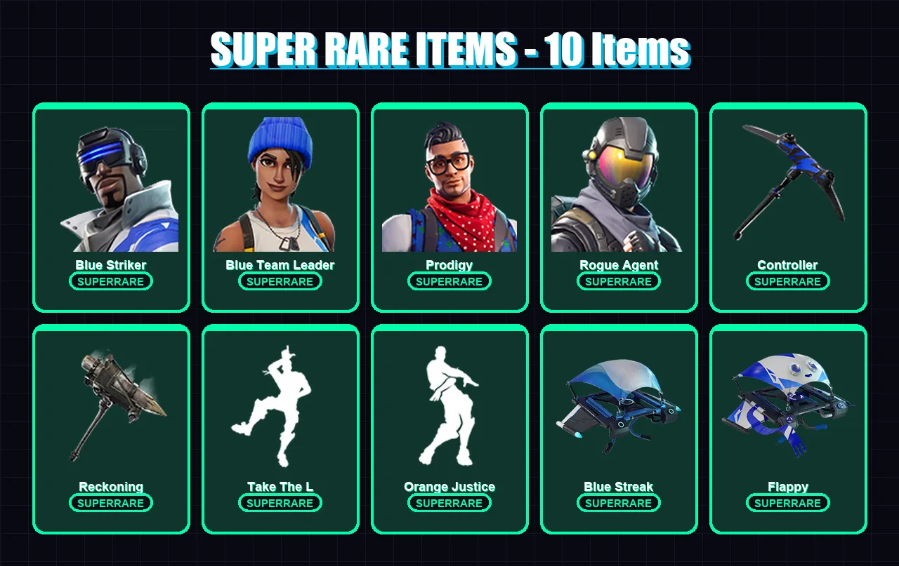 [PC/XBOX] | Blue Striker | Blue Team Leader | Prodigy | Rogue Agent | Valor | 41 skin | 30 pickaxe | 48 emote | 42 glider | Lv519 — Fortnite account