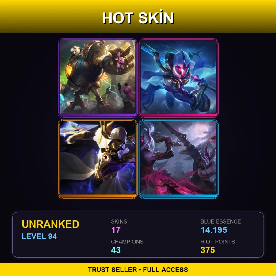 OCE | Lv94 | Unranked | 17 Skin | 43 Champ — Unranked / Smurf League of Legends
