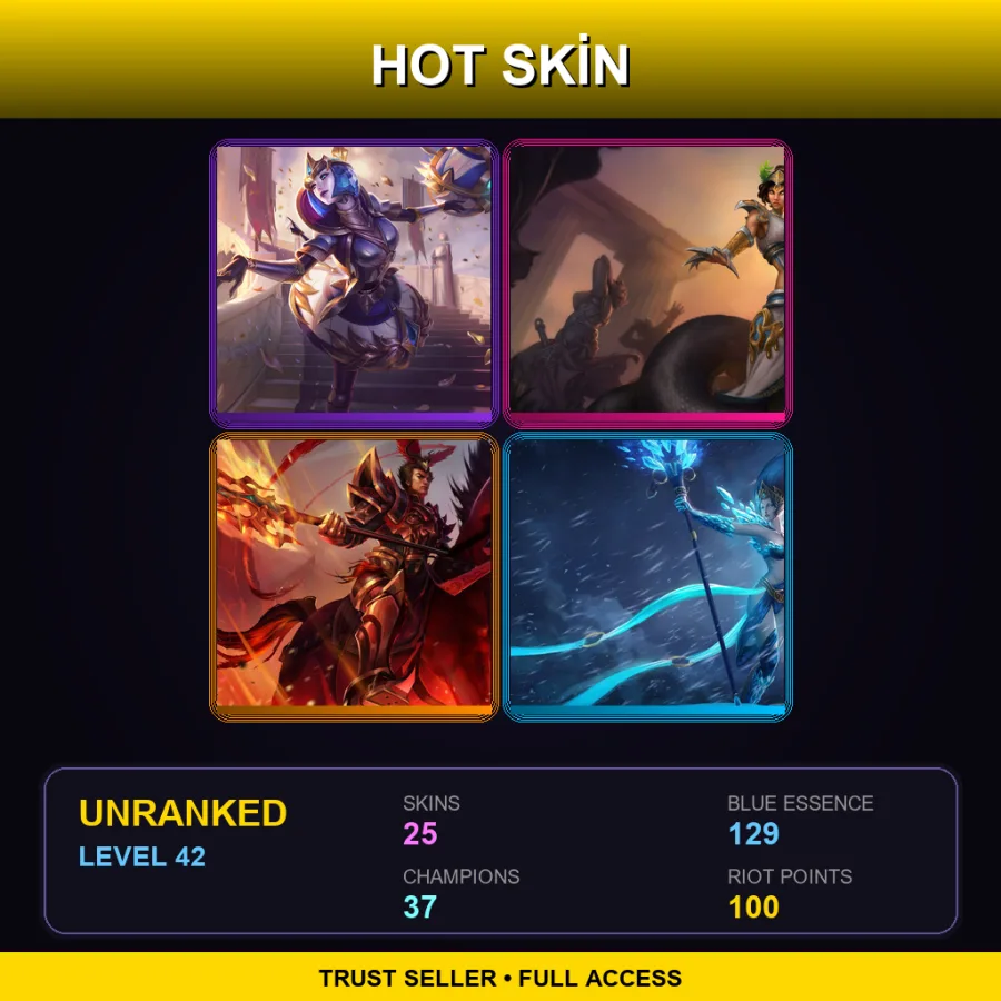NA | Victorious Orianna | Mythic Cassiopeia | Warring Kingdoms Jarvan IV | Frost Queen Janna | 25 Skin | 37 Champ | Lv42