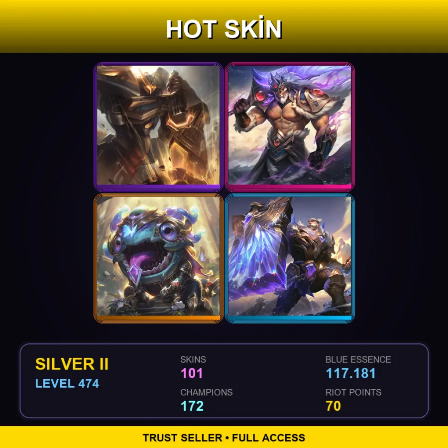 EUW | Prestige Mecha Kingdoms Garen | Victorious Tryndamere | Victorious Kog'Maw | Victorious Braum | 101 Skin | 172 Champ | Silver II | Lv474