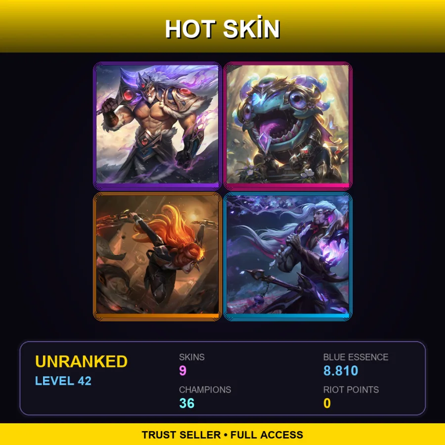TR | Lv42 | Unranked | 9 Skin | 36 Champ — LoL account