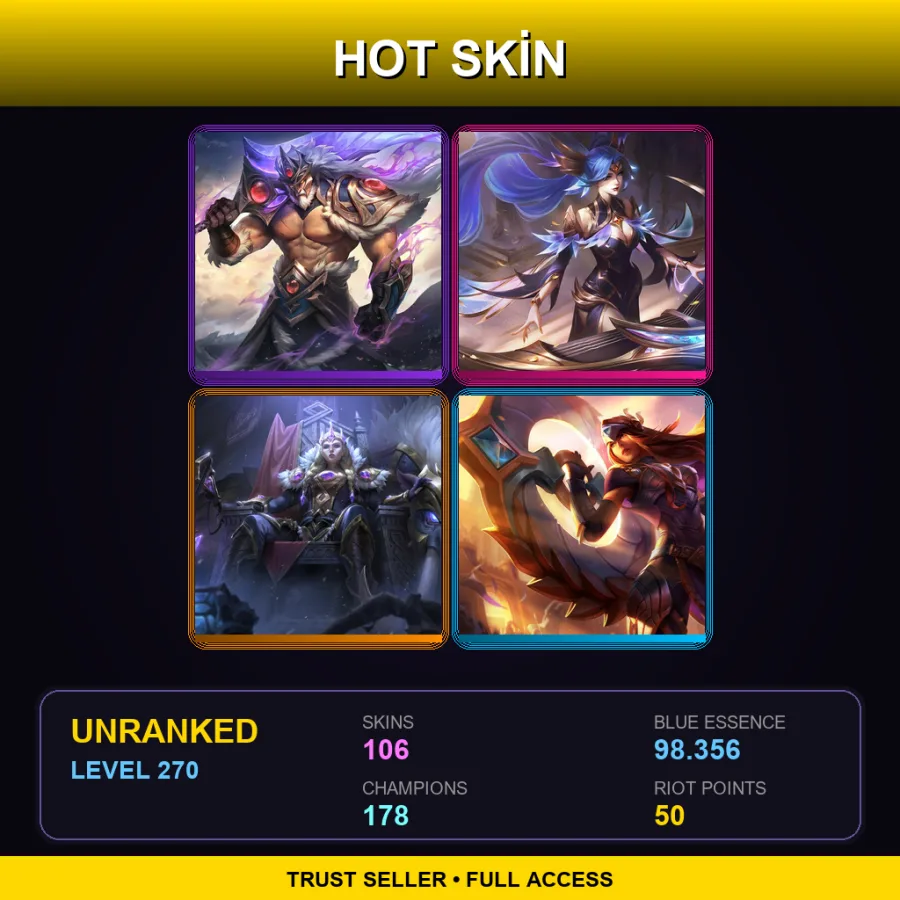 EUNE | Lv270 | Unranked | 106 Skin | 178 Champ