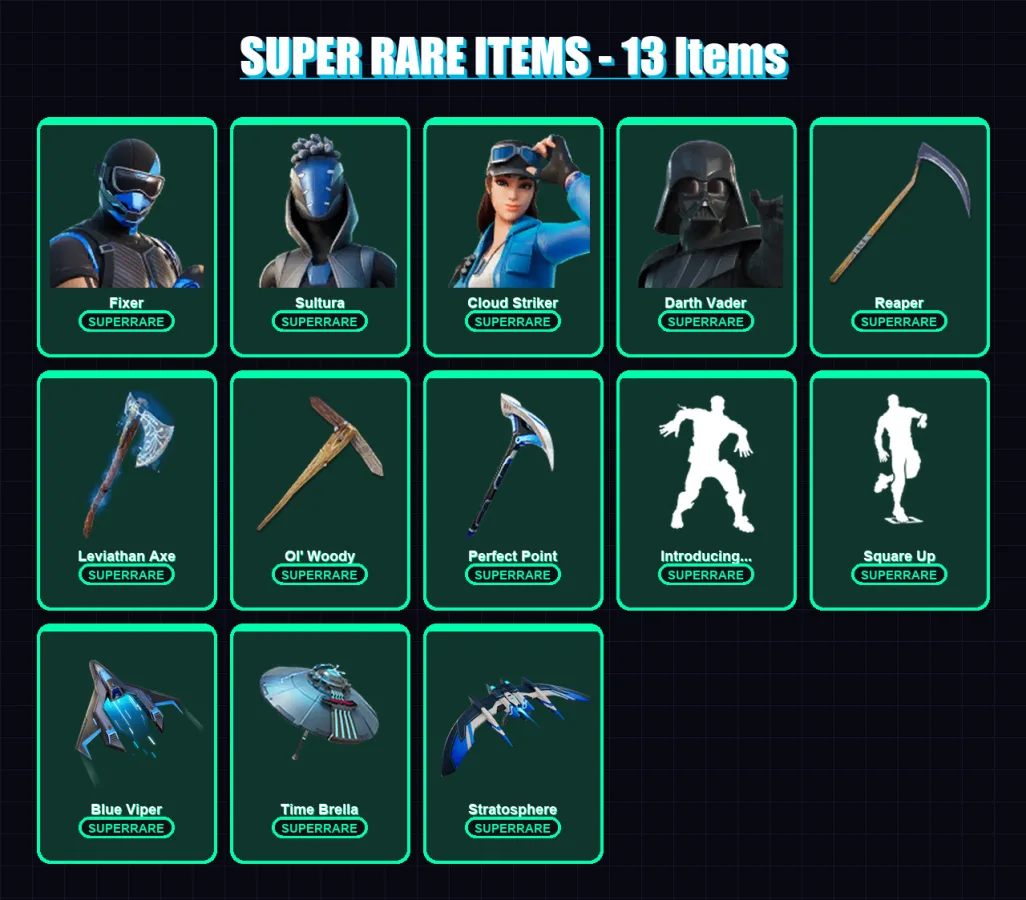 [PC/XBOX/PSN] | Fixer | Sultura | Cloud Striker | Darth Vader | Deadpool | 199 skin | 234 pickaxe | 165 emote | 158 glider | Lv2509