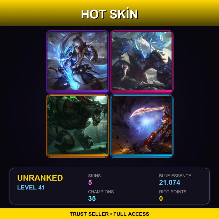 ME | Lv41 | Unranked | 5 Skin | 35 Champ — LoL account
