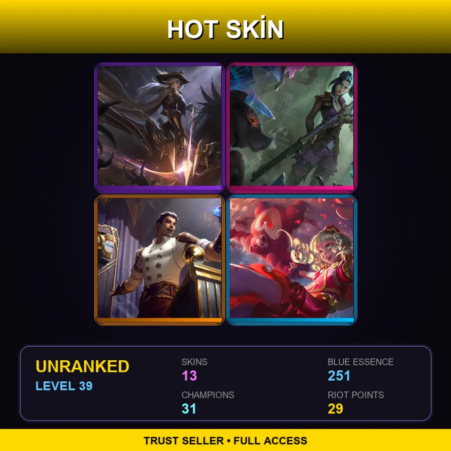 SG | Lv39 | Unranked | 13 Skin | 31 Champ — LoL account