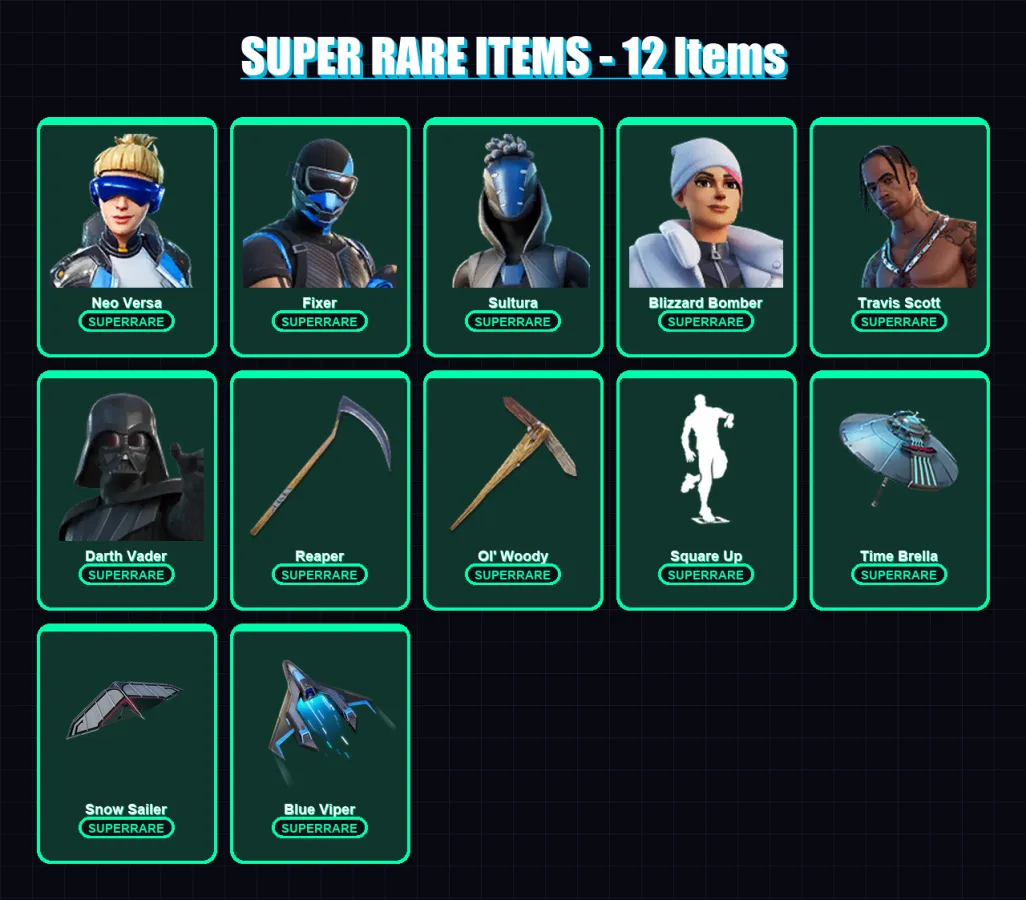 [PS4/PS5/XBOX/PC] | Neo Versa | Fixer | Sultura | Blizzard Bomber | Travis Scott | 210 skin | 226 pickaxe | 181 emote | 163 glider | Lv2507