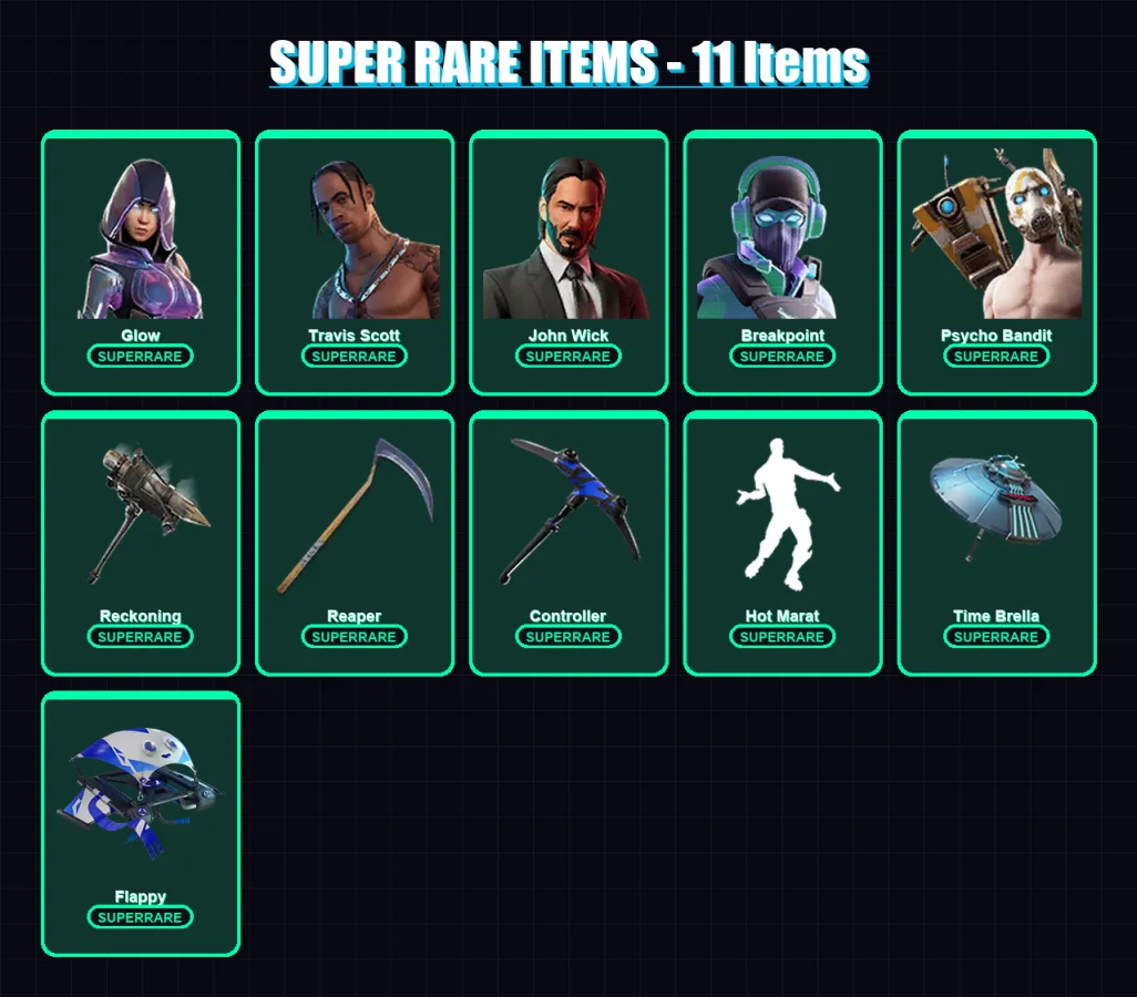 [PC/XBOX] | Glow | Travis Scott | John Wick | Breakpoint | Psycho Bandit | 182 skin | 153 pickaxe | 147 emote | 143 glider | Lv2144
