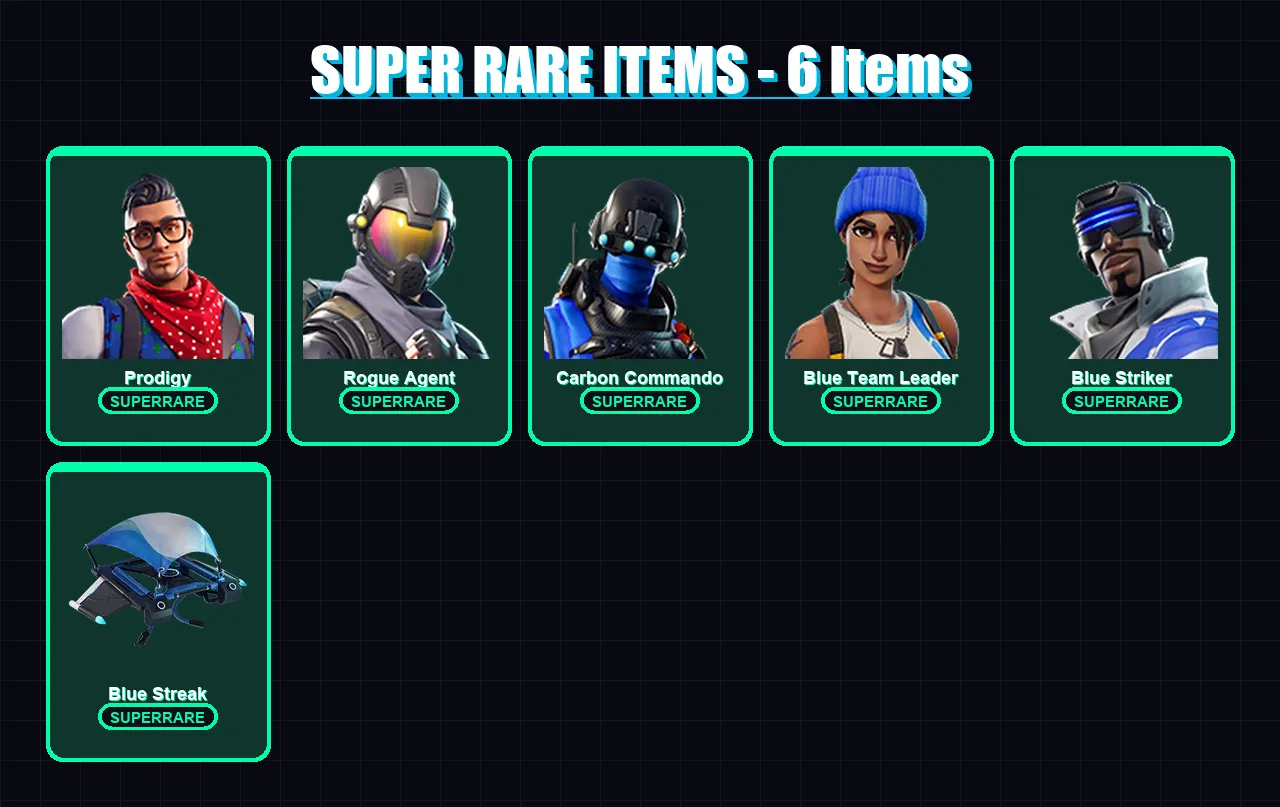 [PS4/PS5/XBOX/PC] | Prodigy | Rogue Agent | Carbon Commando | Blue Team Leader | Blue Striker | 22 skin | 11 pickaxe | 17 emote | 14 glider | Lv126
