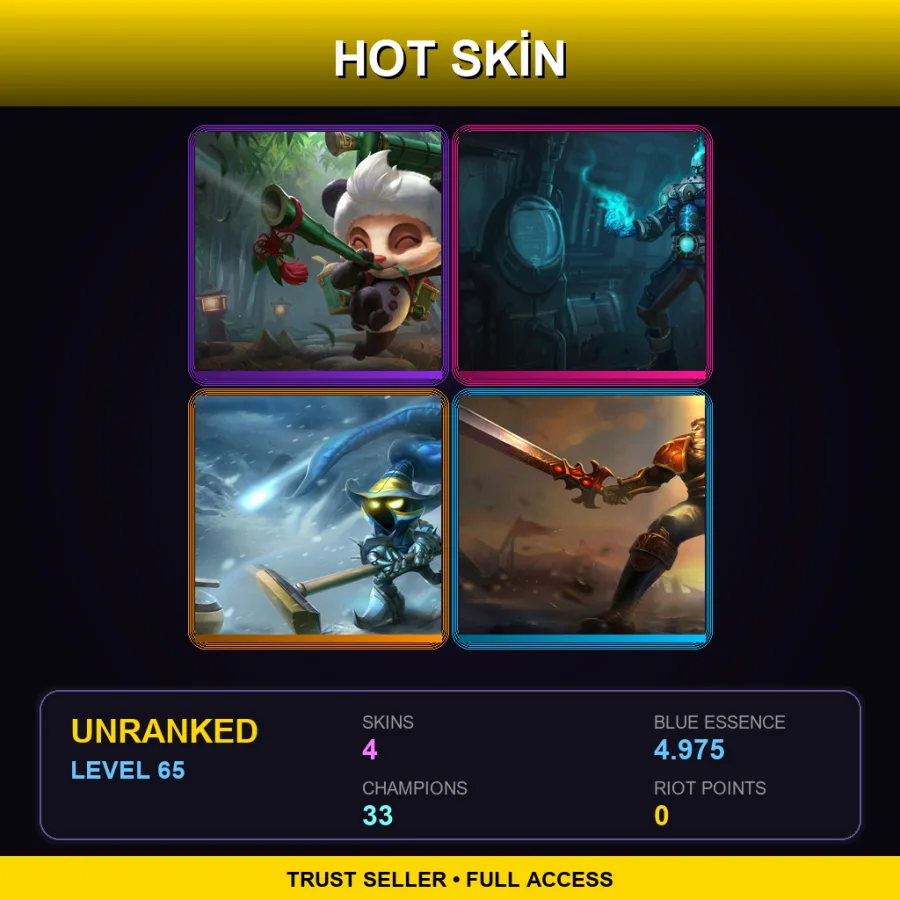 EUNE | Lv65 | Unranked | 4 Skin | 33 Champ — LoL account