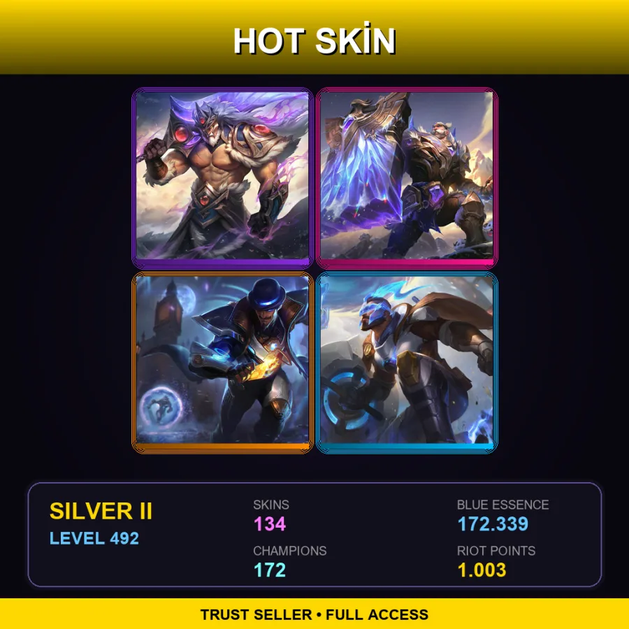 EUW | Lv492 | Silver II | 134 Skin | 172 Champ — LoL account