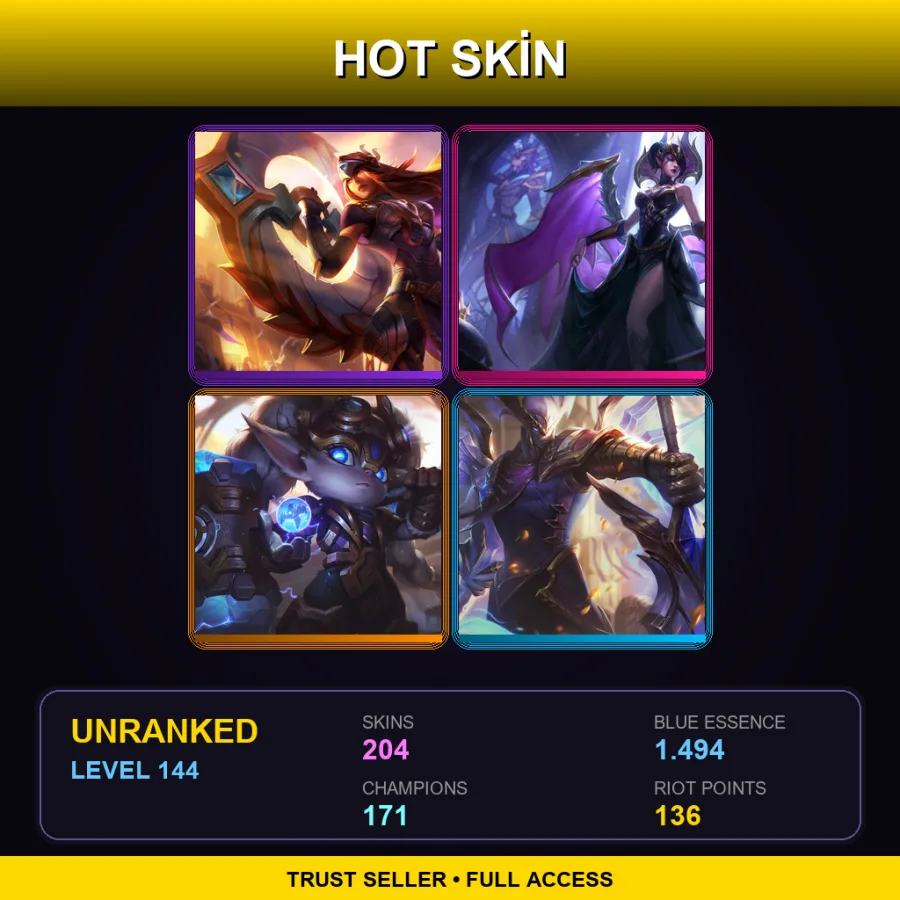 SG | Lv144 | Unranked | 204 Skin | 171 Champ — LoL account