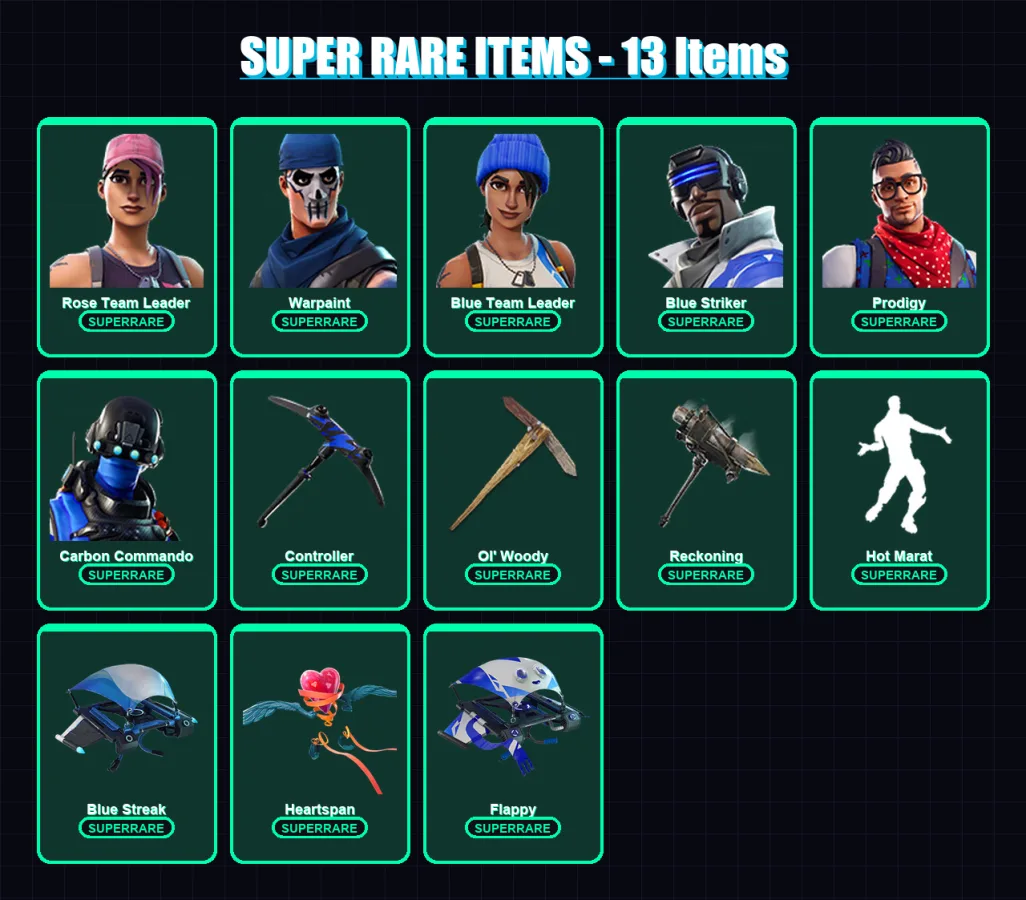 [PS4/PS5/XBOX/PC] | Rose Team Leader | Warpaint | Blue Team Leader | Blue Striker | Prodigy | 57 skin | 39 pickaxe | 52 emote | 48 glider | Lv575 — Fortnite account