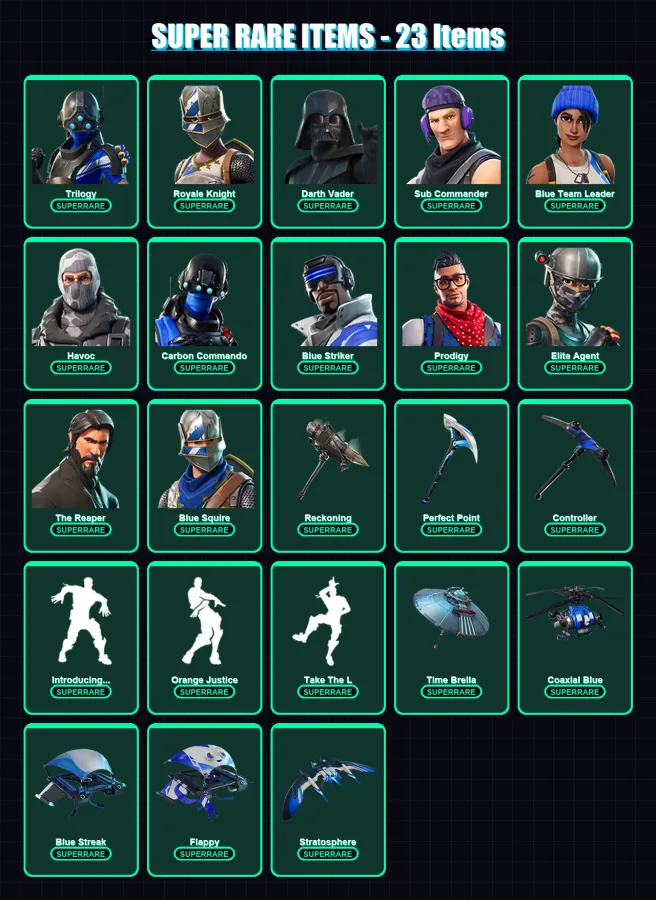 [PS4/PS5/PC] | Trilogy | Royale Knight | Darth Vader | Sub Commander | Blue Team Leader | 82 skin | 99 pickaxe | 89 emote | 100 glider | Lv1505