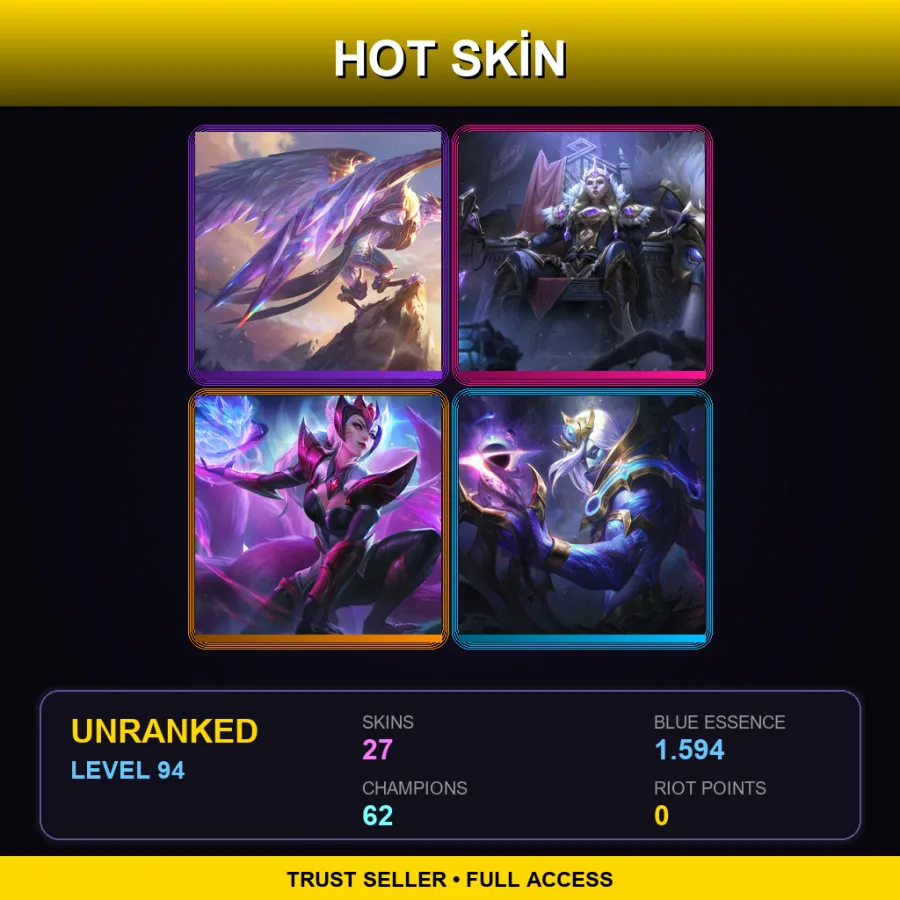 LAS | Lv94 | Unranked | 27 Skin | 62 Champ — LoL account
