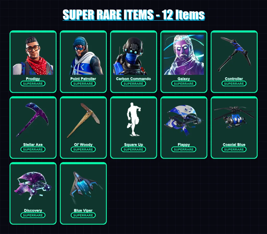 [PS4/PS5/XBOX/PC] | Prodigy | Point Patroller | Carbon Commando | Galaxy | Driftwalker | 33 skin | 34 pickaxe | 27 emote | 23 glider | Lv301