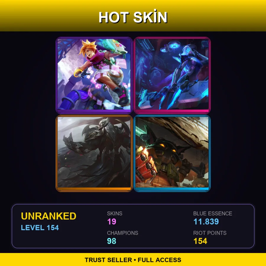 EUNE | Lv154 | Unranked | 19 Skin | 98 Champ — LoL account