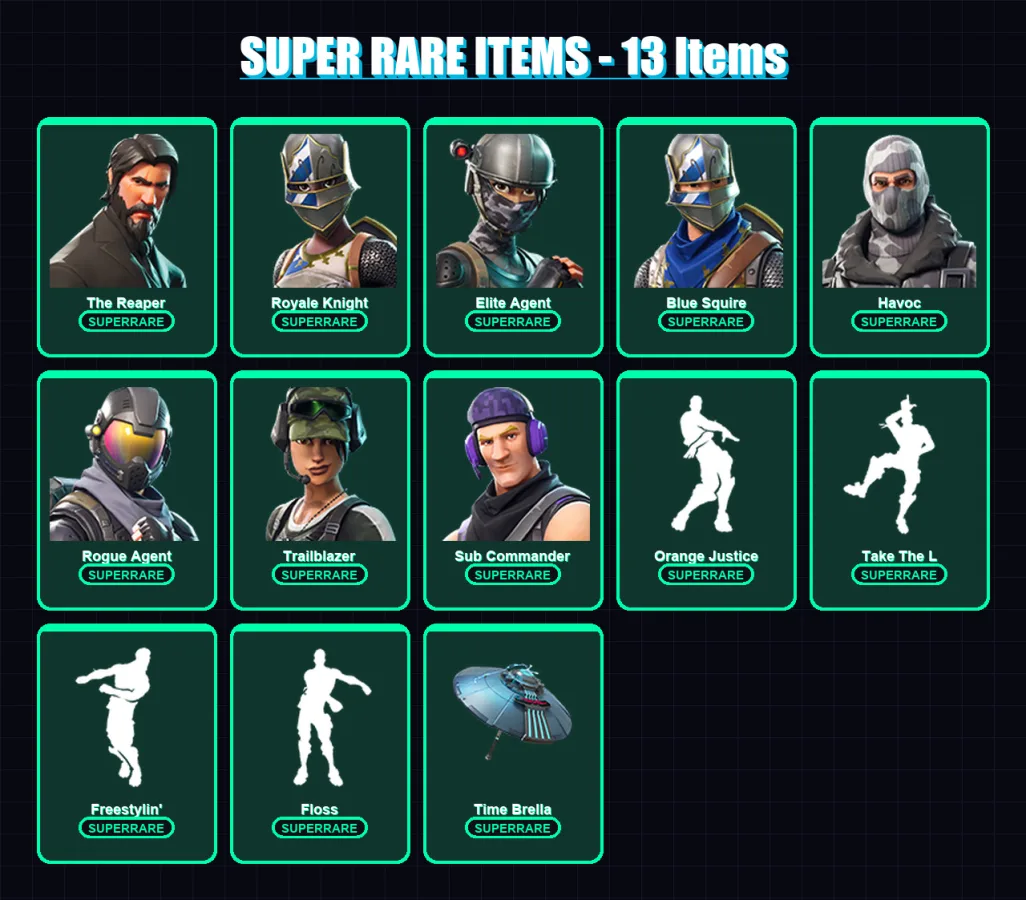 [PC/XBOX/PSN] | The Reaper | Royale Knight | Elite Agent | Blue Squire | Havoc | 23 skin | 17 pickaxe | 25 emote | 25 glider | Lv333