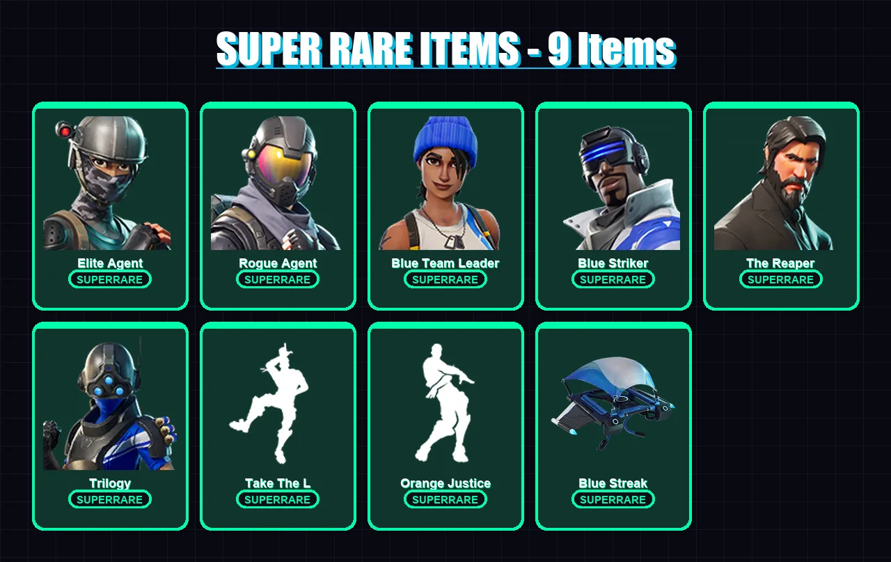 [PS4/PS5/XBOX/PC] | Elite Agent | Rogue Agent | Blue Team Leader | Blue Striker | The Reaper | 43 skin | 43 pickaxe | 50 emote | 45 glider | Lv728