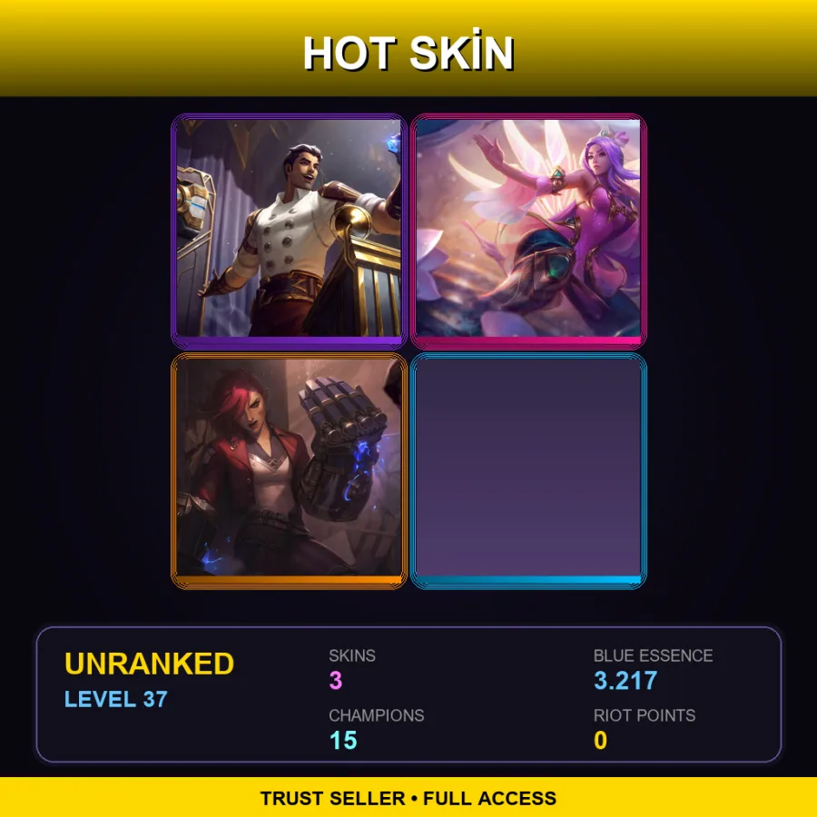 LAN | Lv37 | Unranked | 3 Skin | 15 Champ — LoL account