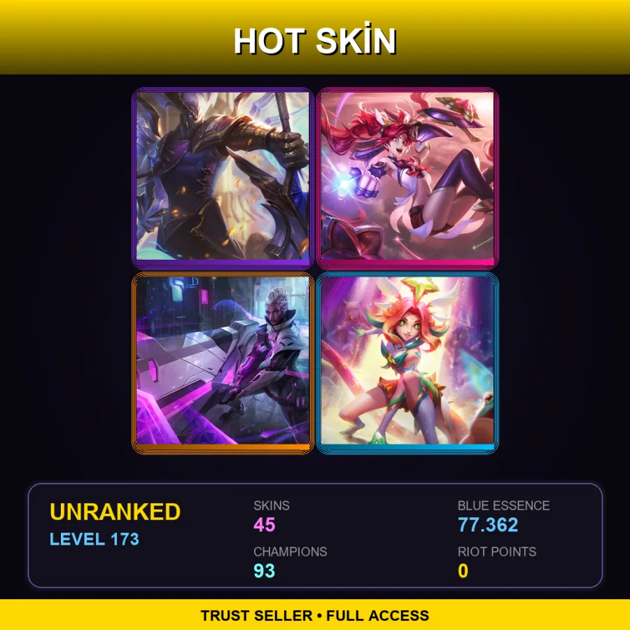 EUW | Lv173 | Unranked | 45 Skin | 93 Champ — LoL account