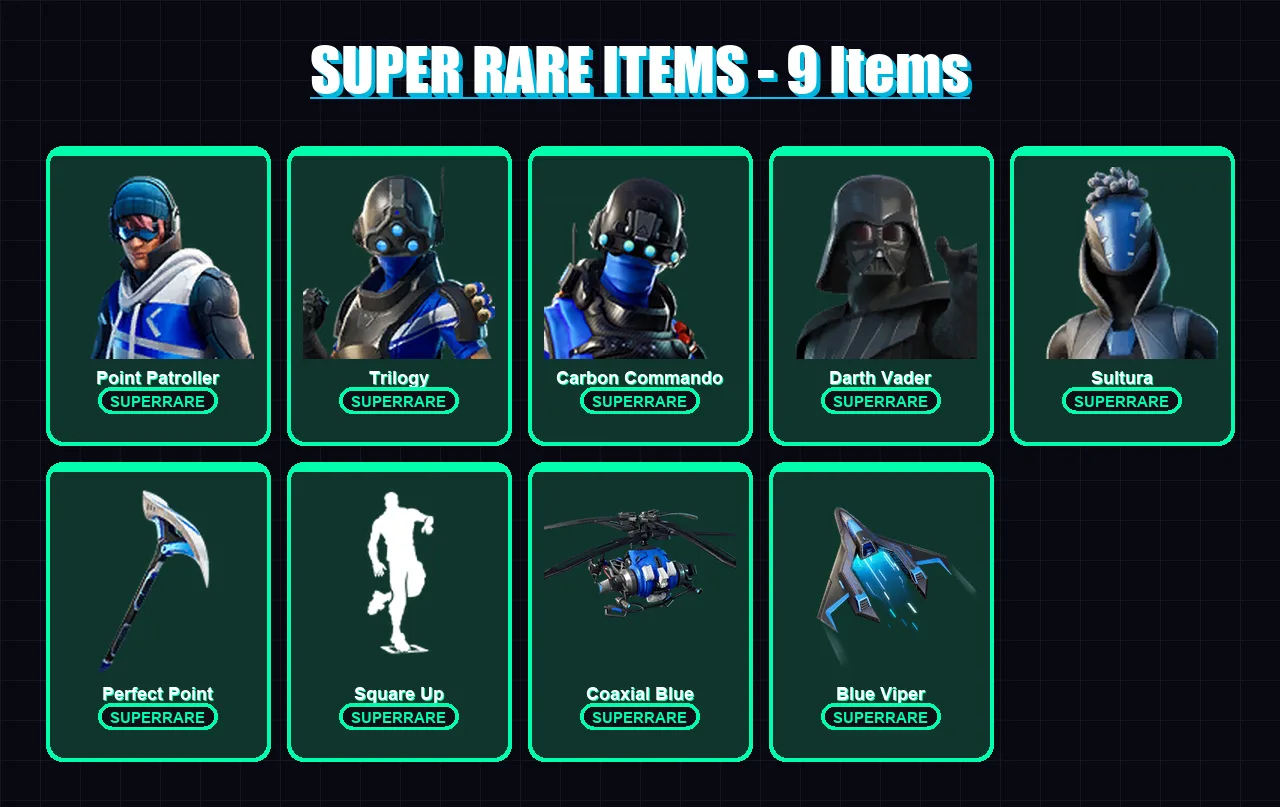 [PC/XBOX] | Point Patroller | Trilogy | Carbon Commando | Darth Vader | Sultura | 57 skin | 82 pickaxe | 51 emote | 74 glider | Lv955