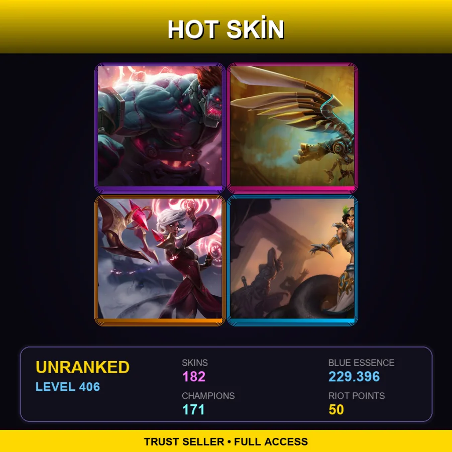 EUW | Lv406 | Unranked | 182 Skin | 171 Champ — LoL account