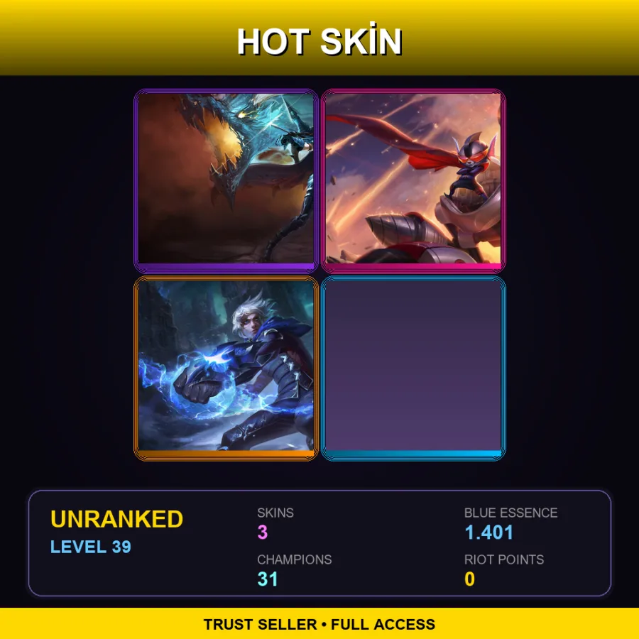 EUW | Lv39 | Unranked | 3 Skin | 31 Champ — Unranked / Smurf League of Legends