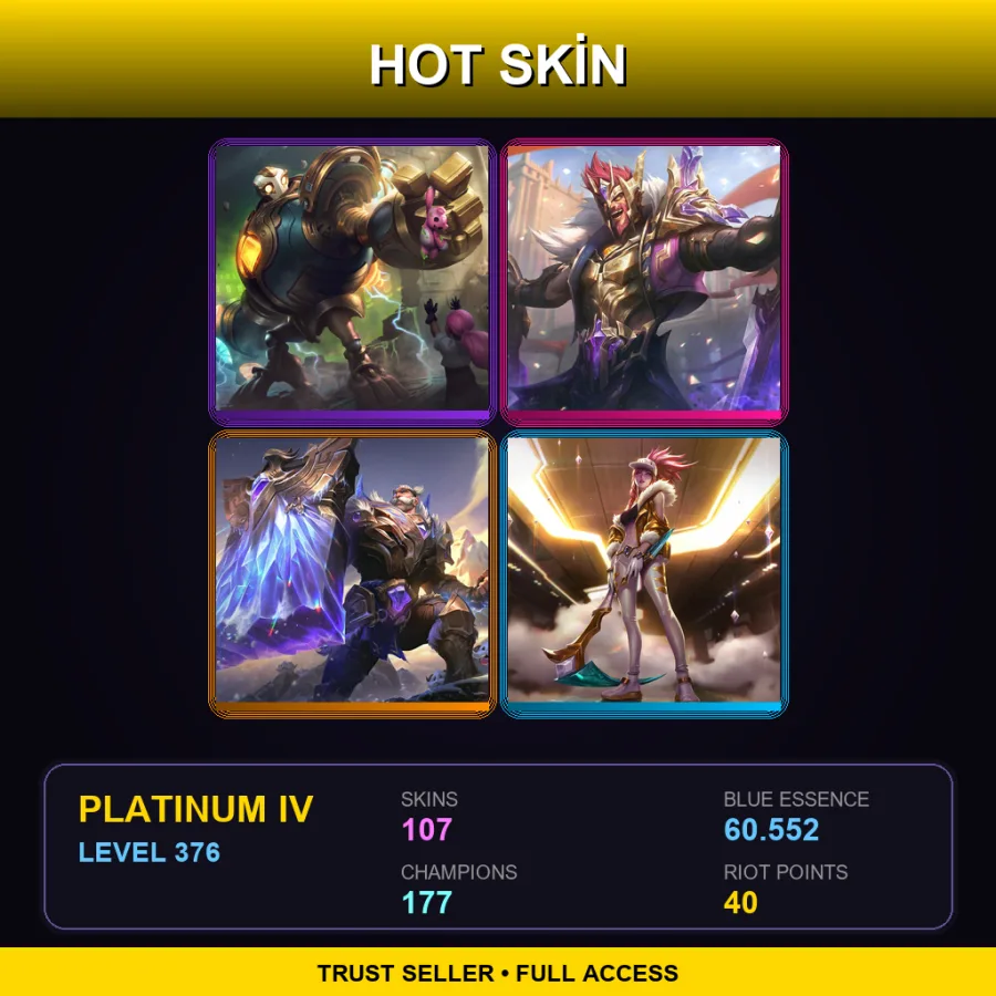 TR | Lv376 | Platinum IV | 107 Skin | 177 Champ — LoL account