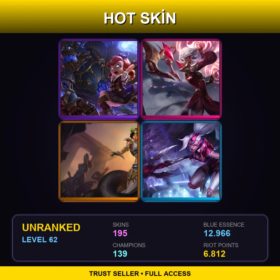 BR | Lv62 | Unranked | 195 Skin | 139 Champ — LoL account