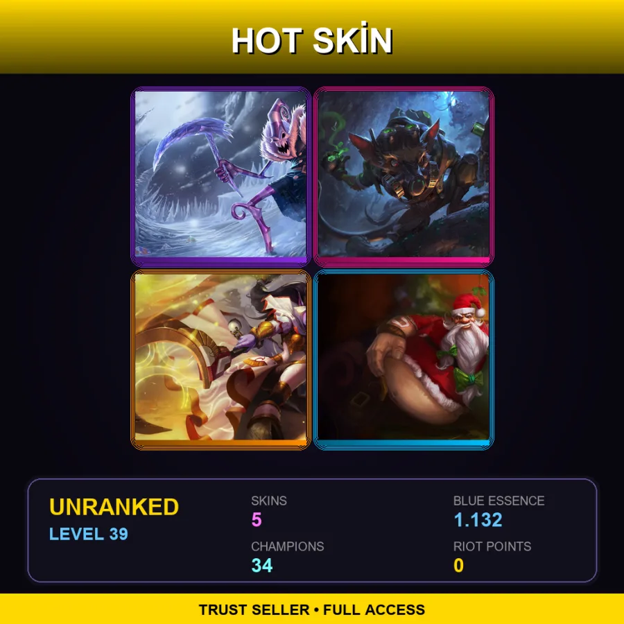 EUW | Lv39 | Unranked | 5 Skin | 34 Champ