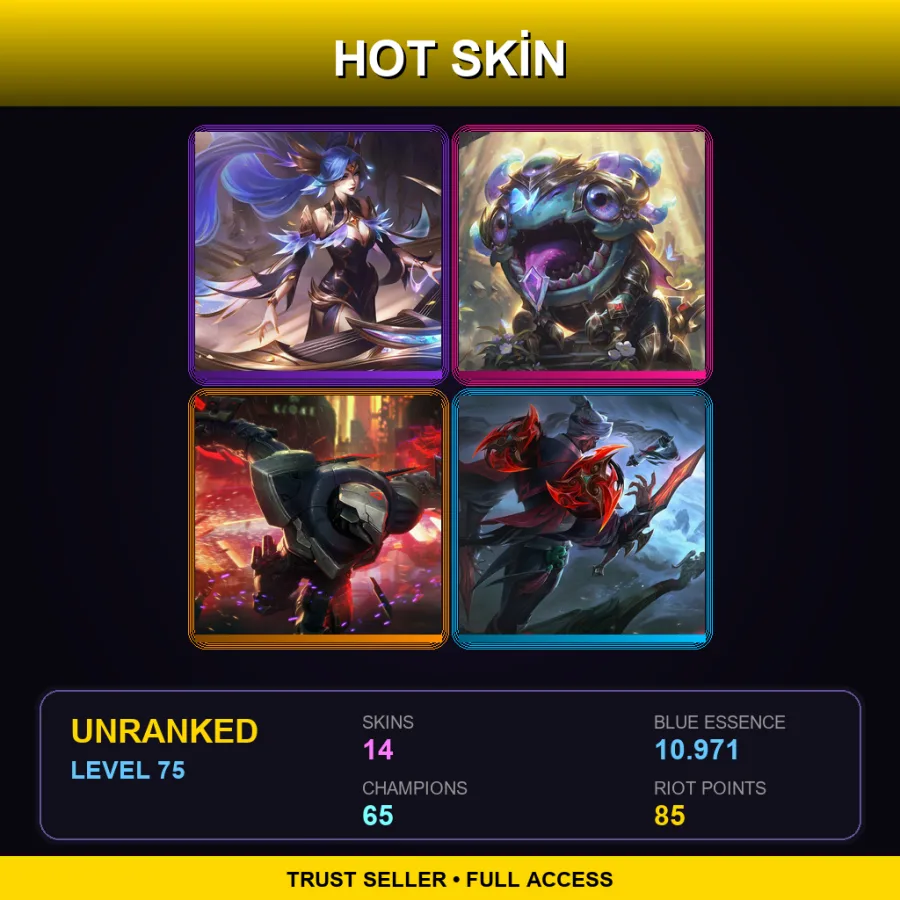 SG | Victorious Sona | Victorious Kog'Maw | PROJECT: Zed | Immortal Journey Zed | 14 Skin | 65 Champ | Lv75