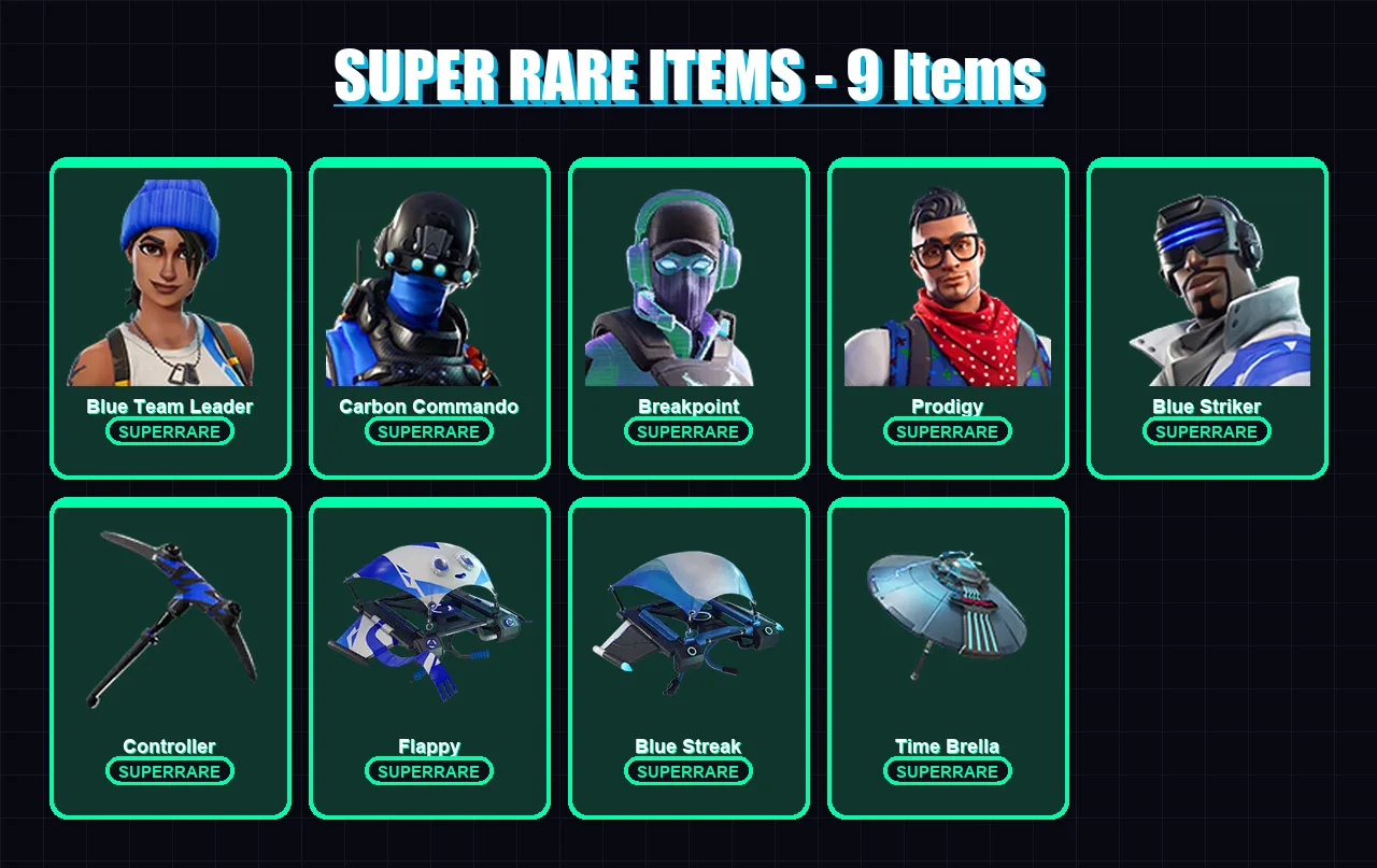 [PS4/PS5/XBOX/PC] | Blue Team Leader | Carbon Commando | Breakpoint | Prodigy | Blue Striker | 55 skin | 77 pickaxe | 56 emote | 66 glider | Lv935 — Fortnite account