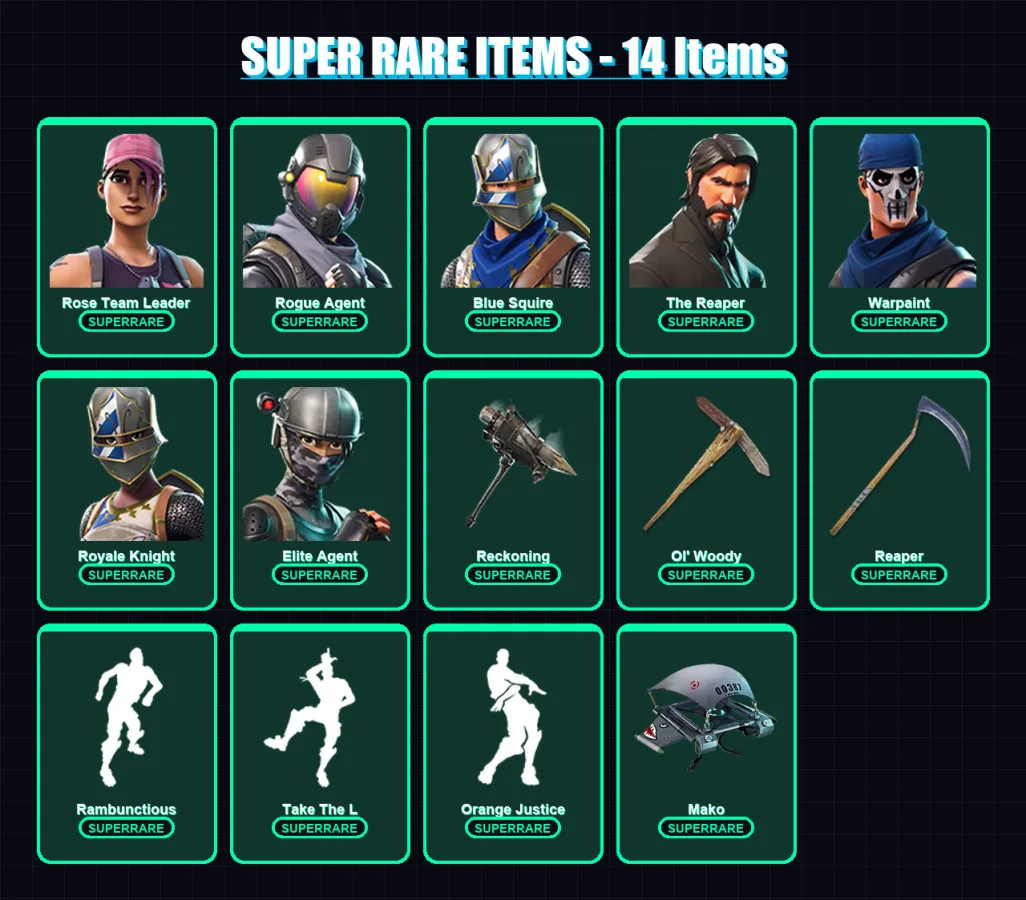 [PS4/PS5/PC] | Rose Team Leader | Rogue Agent | Blue Squire | The Reaper | Warpaint | 80 skin | 53 pickaxe | 84 emote | 59 glider | Lv789