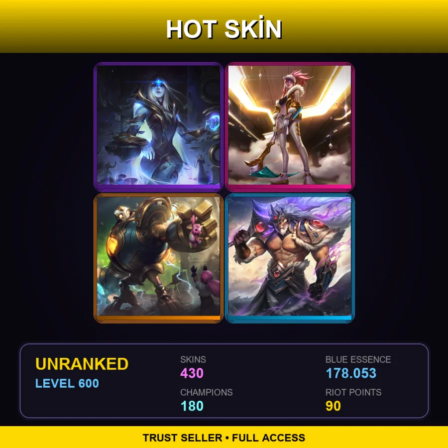 VN | Lv600 | Unranked | 430 Skin | 180 Champ