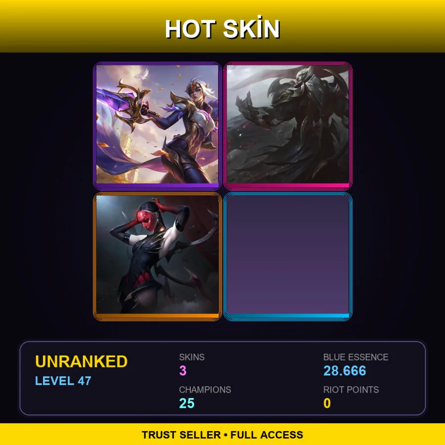LAN | Lv47 | Unranked | 3 Skin | 25 Champ — LoL account