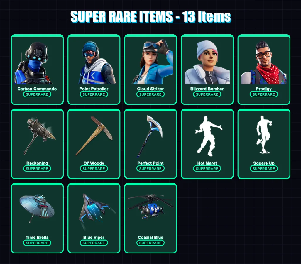 [PC] | Carbon Commando | Point Patroller | Cloud Striker | Blizzard Bomber | Prodigy | 143 skin | 116 pickaxe | 146 emote | 113 glider | Lv1804