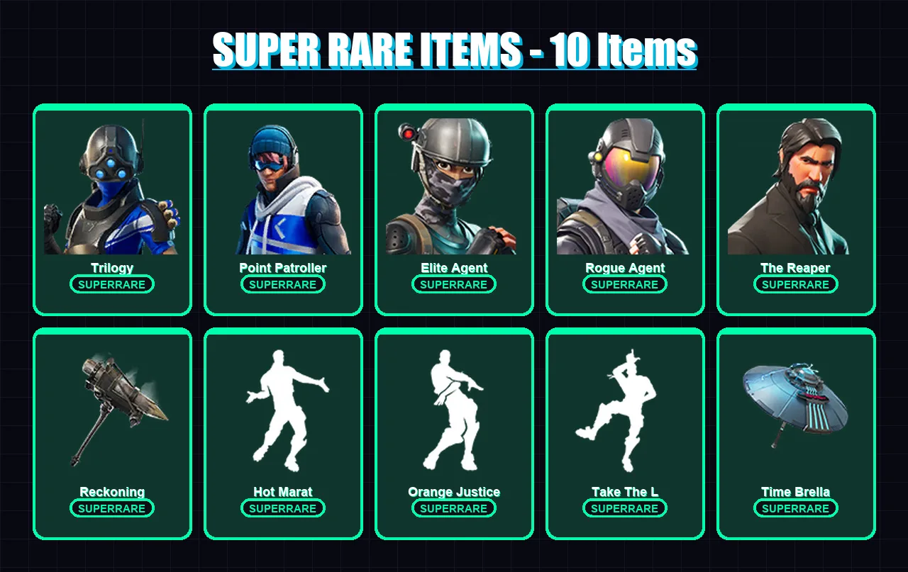 [PS4/PS5/XBOX/PC] | Trilogy | Point Patroller | Elite Agent | Rogue Agent | The Reaper | 84 skin | 89 pickaxe | 99 emote | 96 glider | Lv1741