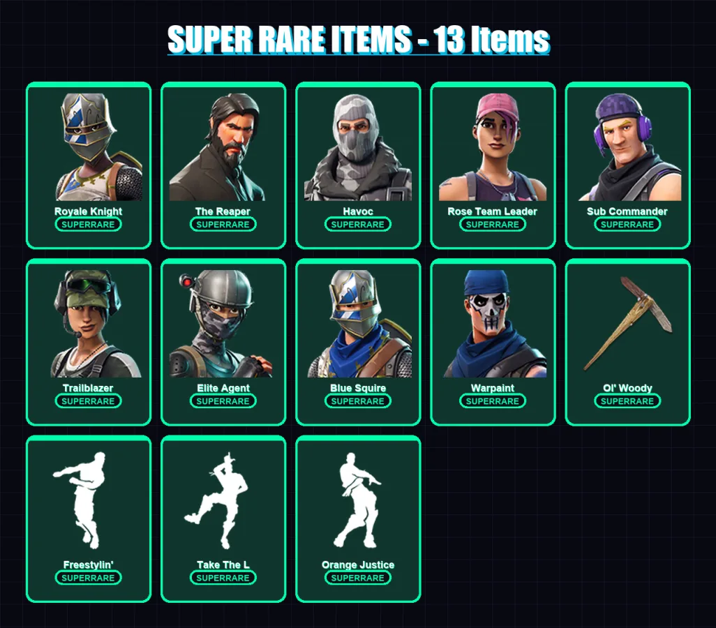 [PC] | Royale Knight | The Reaper | Havoc | Rose Team Leader | Sub Commander | 27 skin | 22 pickaxe | 28 emote | 22 glider | Lv286 — Fortnite account