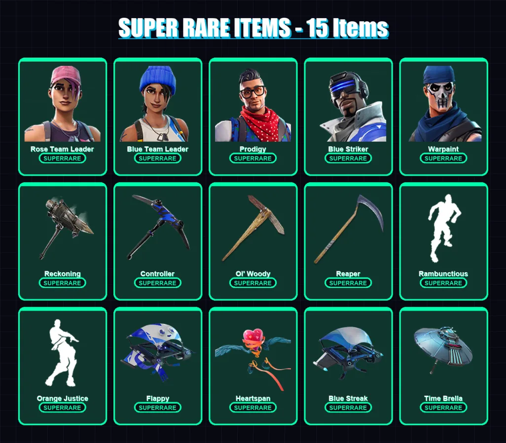 [SWITCH/XBOX/PSN/PC] | Rose Team Leader | Blue Team Leader | Prodigy | Blue Striker | Warpaint | 66 skin | 57 pickaxe | 69 emote | 63 glider | Lv903