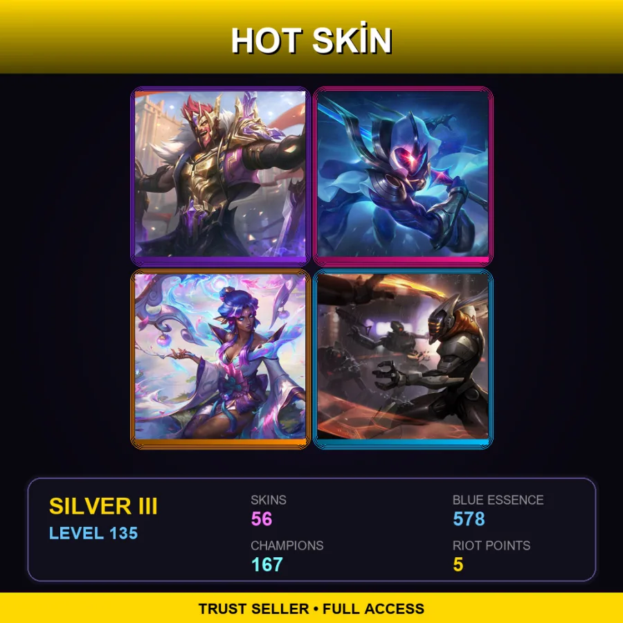 LAN | Lv135 | Silver III | 56 Skin | 167 Champ — LoL account
