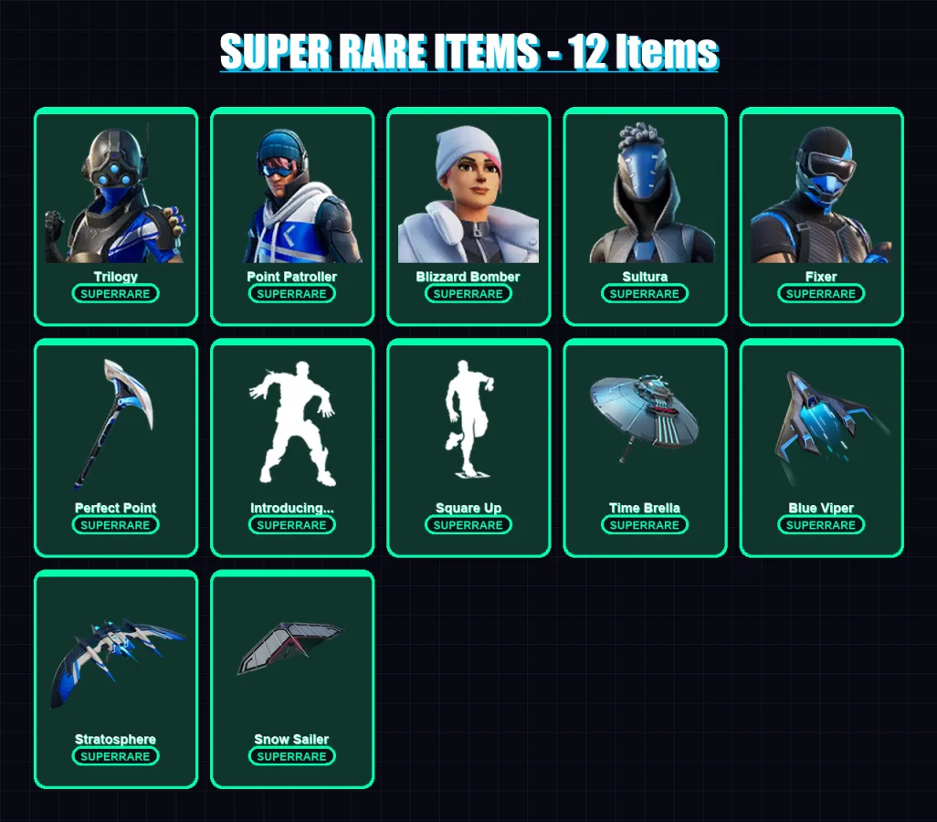 [PS4/PS5/XBOX/PC] | Trilogy | Point Patroller | Blizzard Bomber | Sultura | Fixer | 55 skin | 96 pickaxe | 68 emote | 67 glider | Lv1053