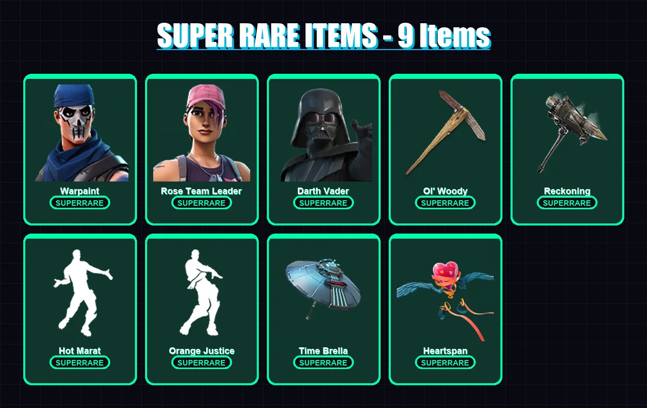 [PC/XBOX/PSN] | Warpaint | Rose Team Leader | Darth Vader | Fade | Blackheart | 112 skin | 113 pickaxe | 116 emote | 120 glider | Lv1901