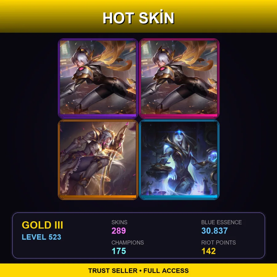 EUW | Lv523 | Gold III | 289 Skin | 175 Champ