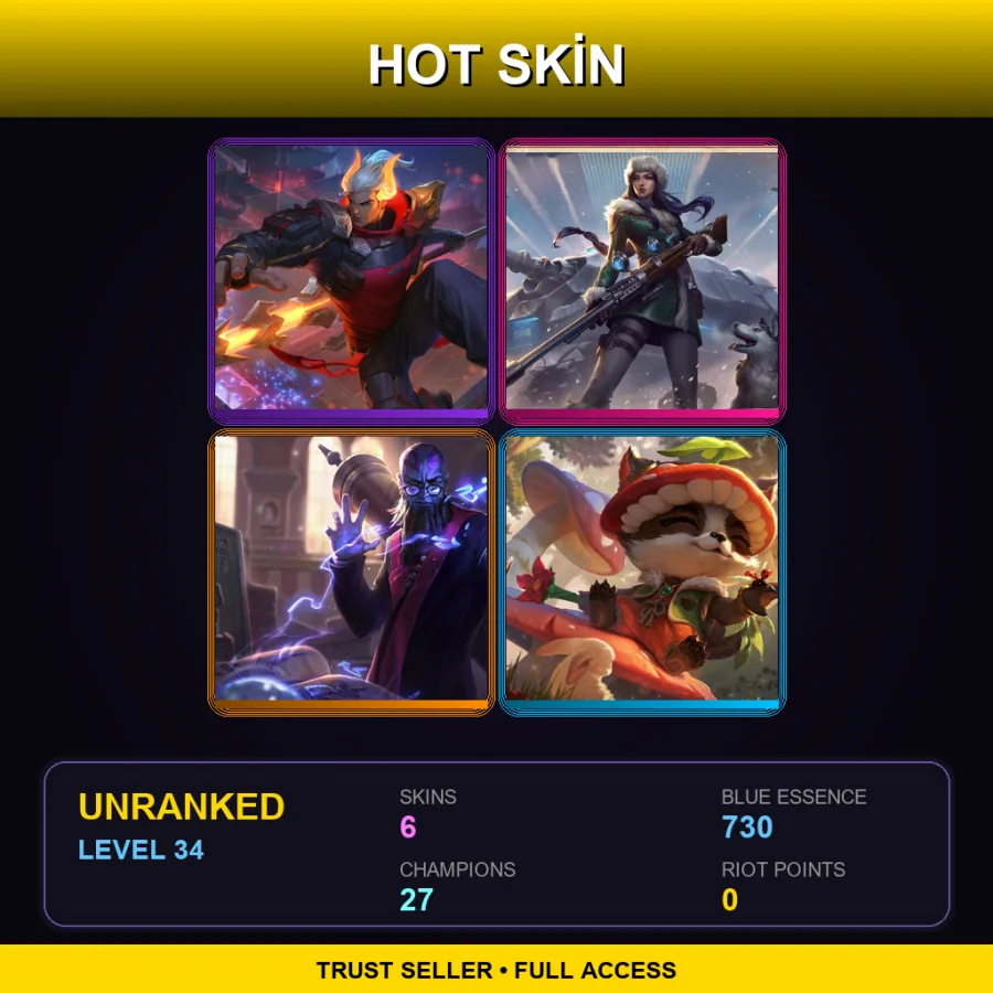 LAS | Lv34 | Unranked | 6 Skin | 27 Champ — LoL account