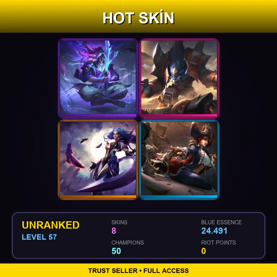 TR | Lv57 | Unranked | 8 Skin | 50 Champ