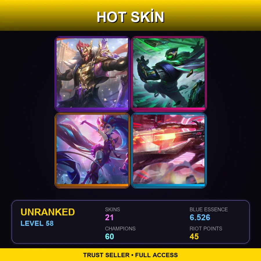RU | Lv58 | Unranked | 21 Skin | 60 Champ — LoL account