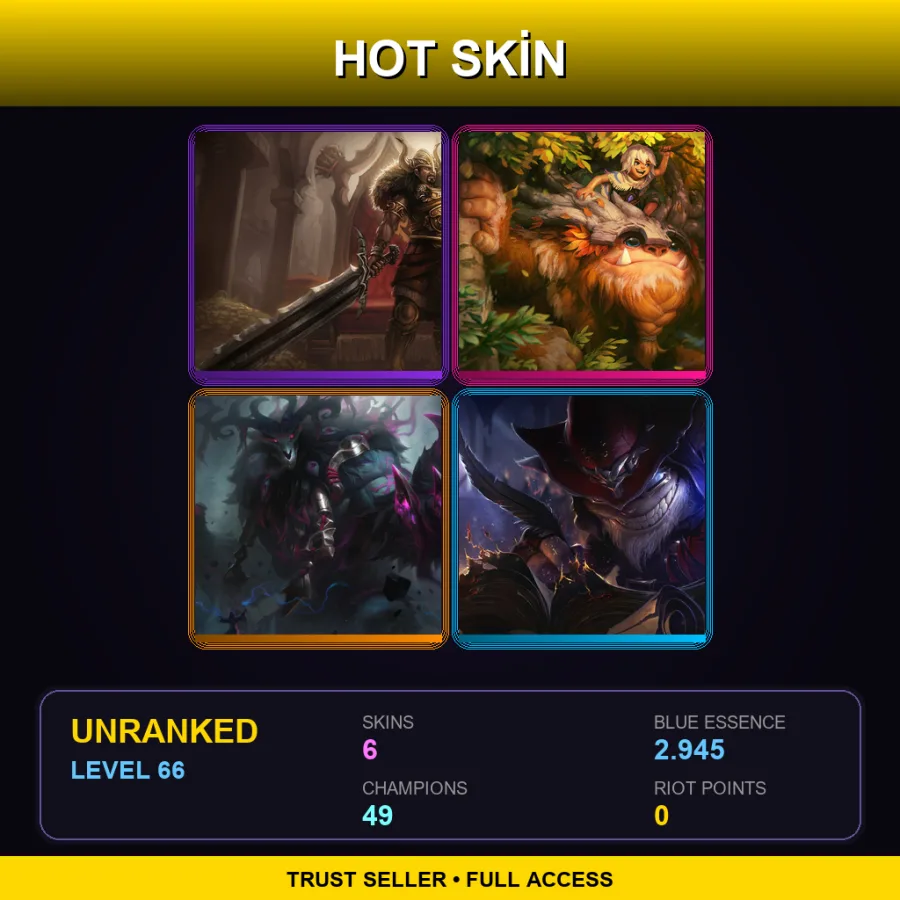 EUW | Lv66 | Unranked | 6 Skin | 49 Champ — LoL account