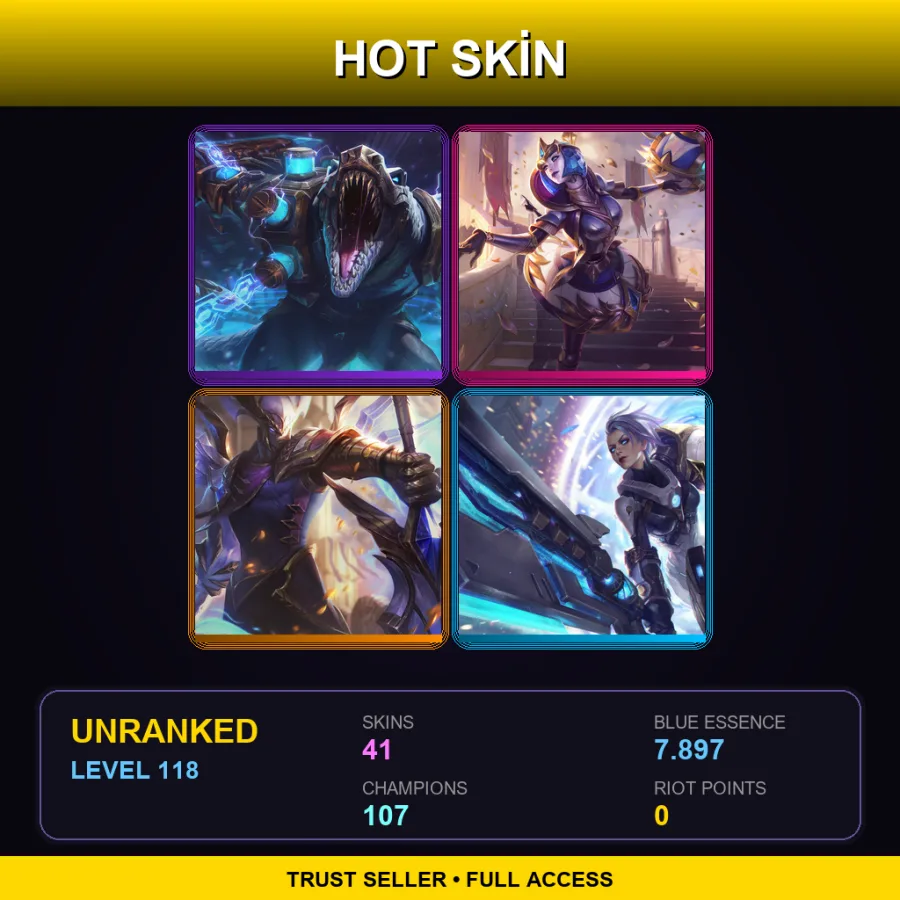 SG | Lv118 | Unranked | 41 Skin | 107 Champ — LoL account