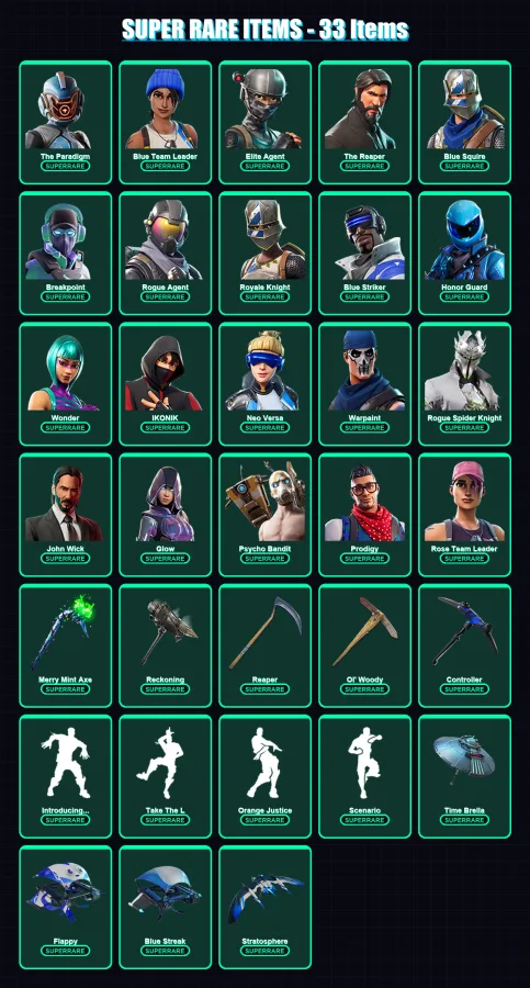 [PC/XBOX] | The Paradigm | Blue Team Leader | Elite Agent | The Reaper | Blue Squire | 259 skin | 184 pickaxe | 162 emote | 141 glider | Lv2074 — Fortnite account
