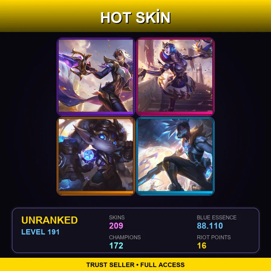 SG | Lv191 | Unranked | 209 Skin | 172 Champ — LoL account